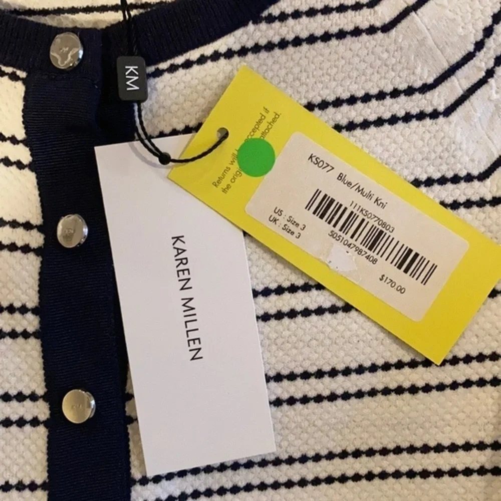 NWT Karen Millen Navy Stripe Peplum Cardigan 8 - Picture 4 of 8